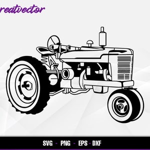 Puede incluir: Ilustración en blanco y negro de un tractor vintage. El tractor tiene ruedas grandes y un motor detallado.
