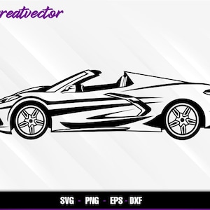 C8 Corvette Convertible Side l EPS - SVG - PNG - Dxf l Vector Art