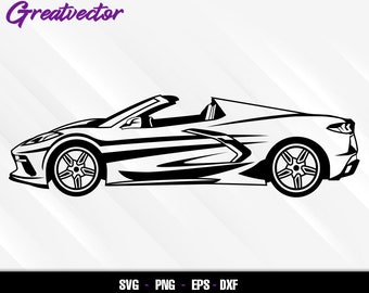 C8 Corvette Convertible Side l EPS - SVG - PNG - Dxf l Vector Art