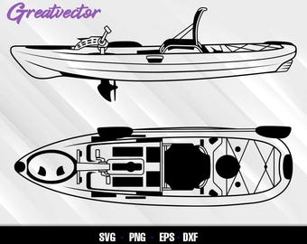 Pedal kayak SVG bundle - fishing kayak side and top view vector -silhouette cut file for cricut, CNC, Laser - PNG Dxf Eps included