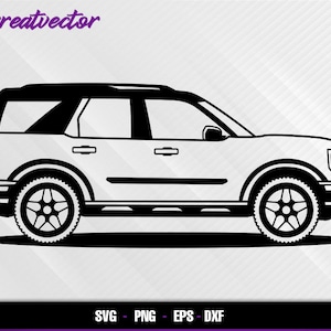 Puede incluir: Una silueta en blanco y negro de un SUV moderno. El vehículo tiene un diseño cuadrado con un parabrisas grande y un techo alto. El SUV se muestra en vista de perfil, con el lado del conductor mirando al espectador.