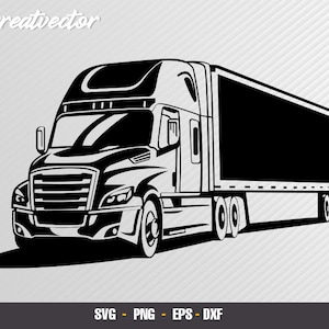 Cascadia Full truck 18 wheeler l EPS - SVG - PNG - Dxf l Vector Art