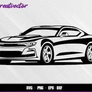 May include: Black and white silhouette of a modern sports car. The car has a sleek design with a low profile and a long hood.