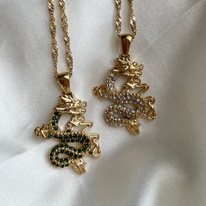 Dragon Necklace, Gold Dragon Pendant, Crystal Dragon Neckaces, Gold Chain, Statement Necklace for Women, Year of the Dragon, Gold Necklace