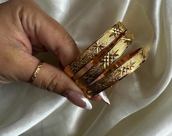 24k Gold Plated Bracelet, Cambodian Jewelry, Gift For Her, Kada Bangles, Asian Bracelets, Stackable Bangle, Gold Bangle Sets