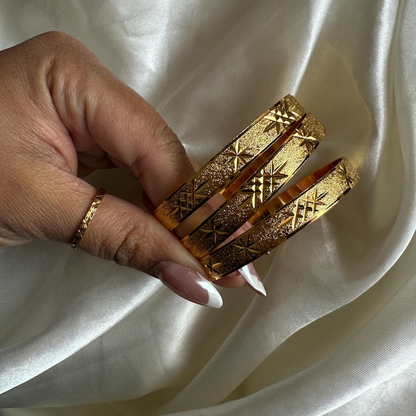 Cambodian Jewelry, 24K Gold Plated Bracelet, Gift For Her, Kada Bangles, Asian Bracelets, Stackable Bangle, Gold Bangle Sets