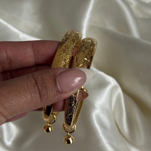 Cambodian Jewelry 24k Gold Plated Bracelet, Gift For Her, Bell Bracelets, Kada Bangles, Cambodian Bell Bracelet, Asian Gold