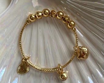 Gold Bangle for Girls, Ethnic Bangle, Cambodian Jewelry, 24k Gold Plated Bracelet, Girls Adjustable Bangle, Girls Christmas Gift