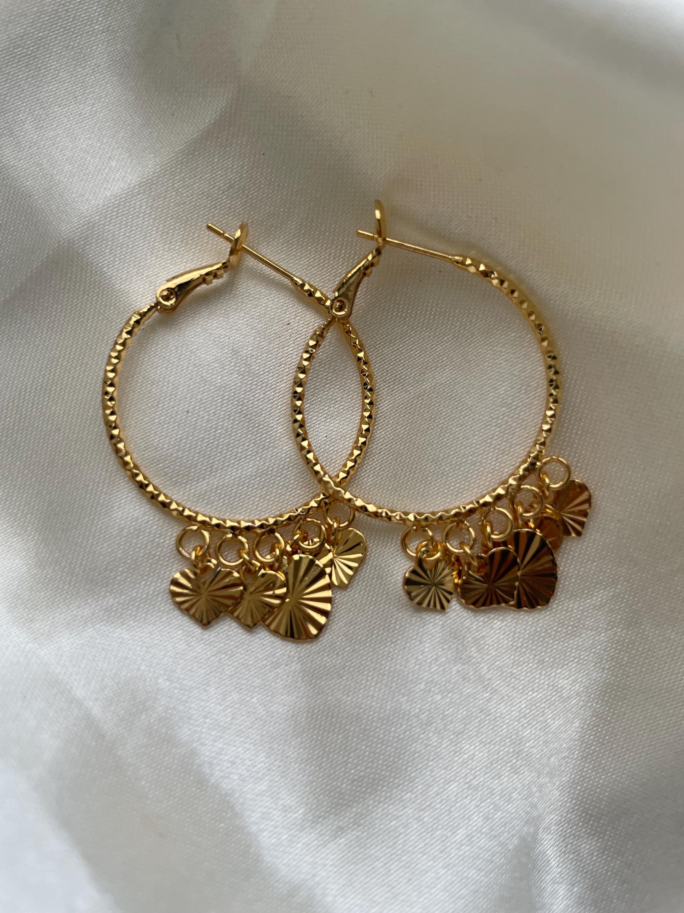 Cambodian Inspired Heart Earrings, Dangle Heart Earrings