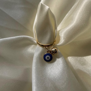 Ring with Charm, Dangle Rings, Ring with Charm that Dangles, Evil Eye Charm, Boho Rings, Rings for Toddler Girls, Gold Ring for Women