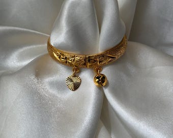 Gold Baby Bangle, Toddler Bell Bangle, Cambodian Jewelry 24k Gold Plated Bracelet, Kada Bangles, Cambodian Bracelet with Bells