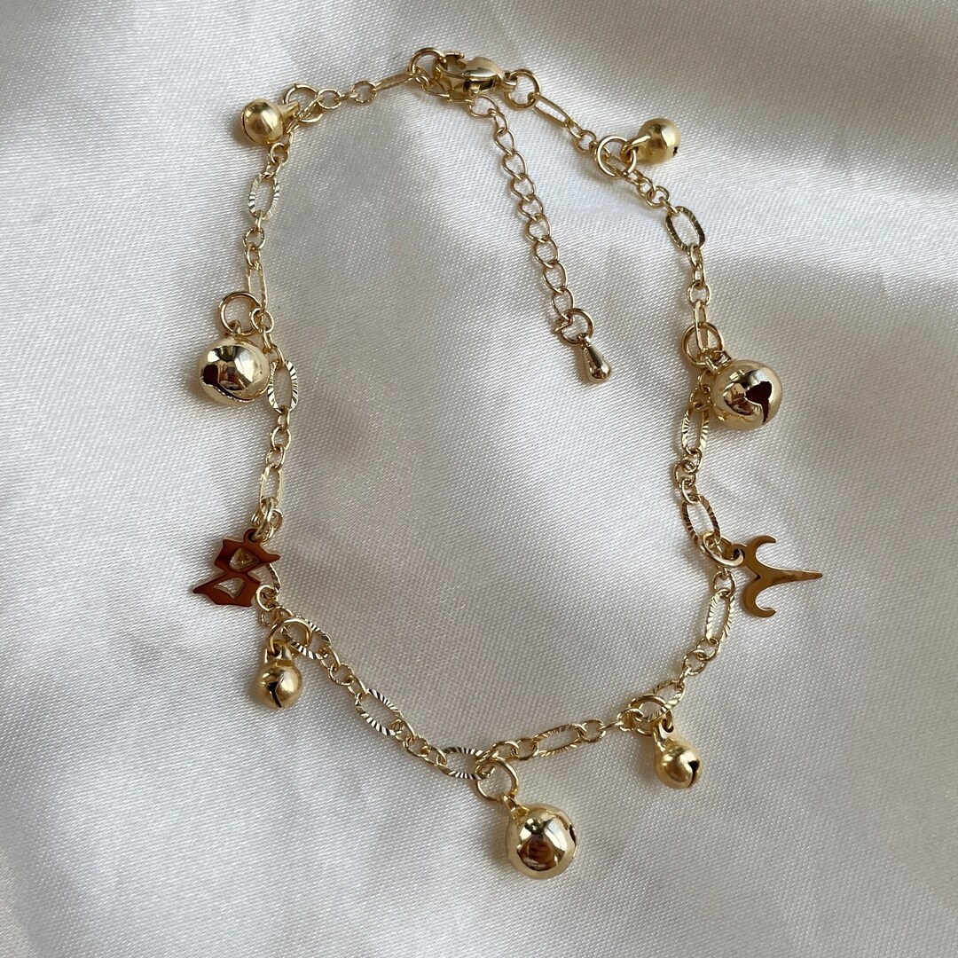 Gold Anklets With Bells With Old English Initial Cambodian Etsy