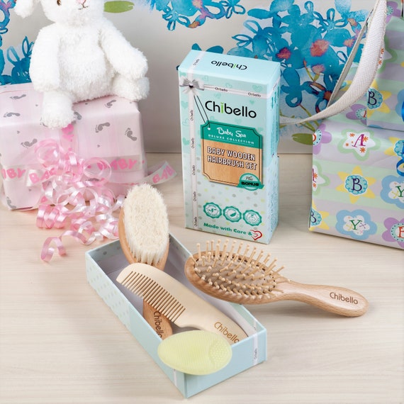 Juego de cepillo y peine para bebés Cerdas de cabra de madera natural para  el tratamiento de la costra láctea para recién nacidos. Gran Baby Shower y  Regalo de Registro. 