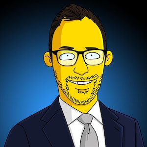 Ritratto ravvicinato personalizzato dei Simpson con le spalle in alto, da foto, disegno di caricatura di cartone animato giallo personalizzato