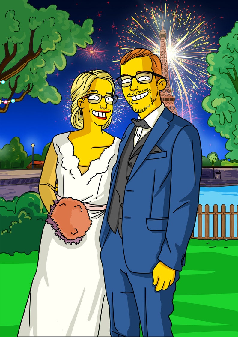 Custom Wedding Anniversary Portrait Simpsons Couple Portrait Etsy