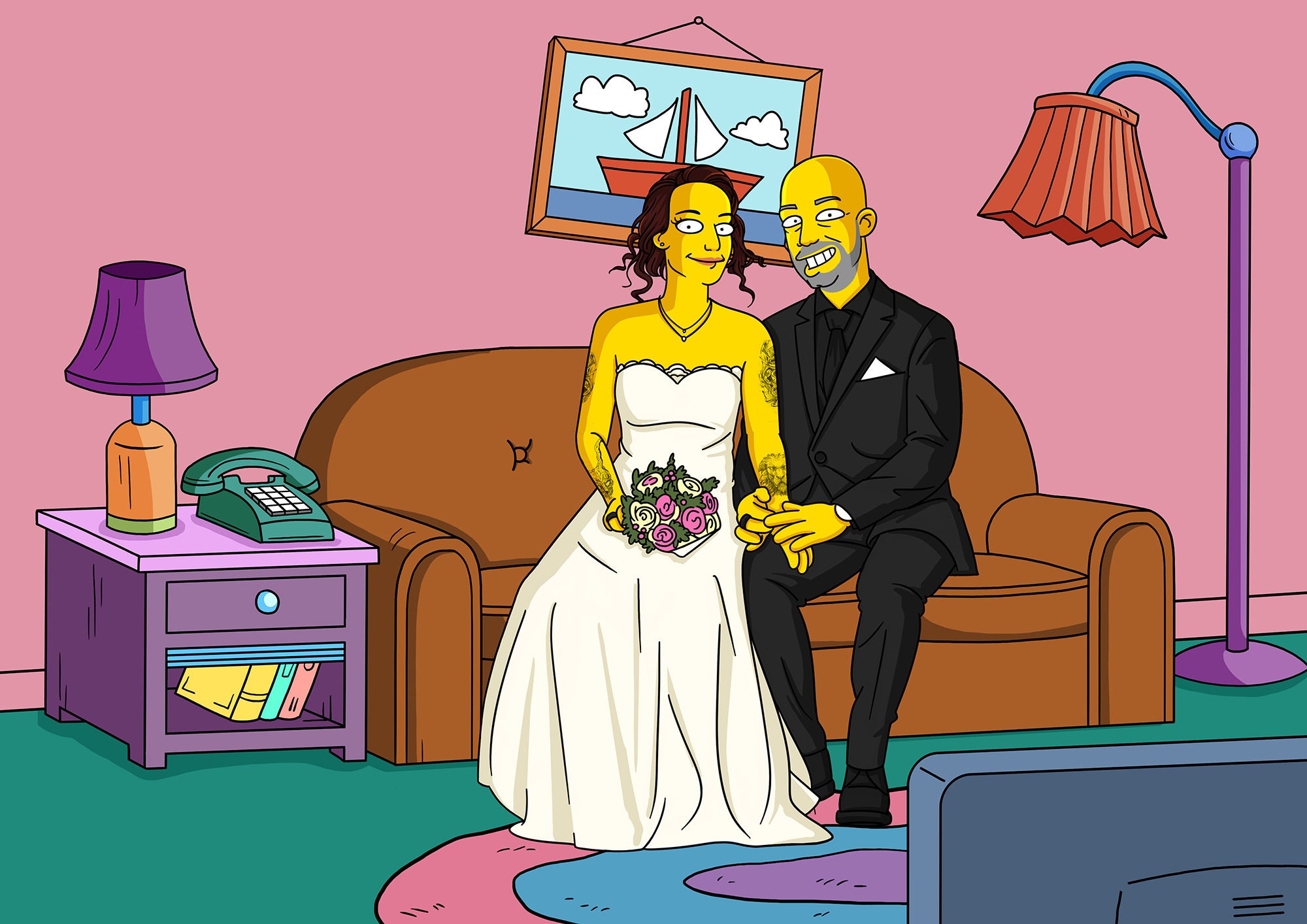Custom Wedding Anniversary Portrait Simpsons Couple Portrait Etsy
