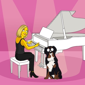 Ritratto personalizzato | Ritratto dei Simpson | Ritratto da foto | Ritratto di cartone animato | pianoforte | pianista | Pianista