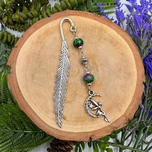 Choose Your Own Ruby Zoisite Metal Feather Crystal Bookmark with Charm, Crystal Gift for Book Lovers