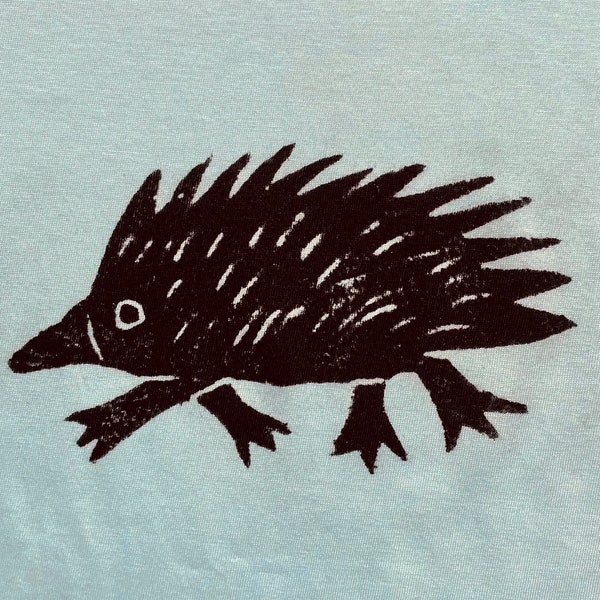 T-shirt imprimé Running Hedgehog Handmade Block, noir sur vert pâle