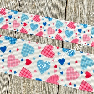 SALE! 5 Yards Pink and Red Dotted Hearts on White Printed Grosgrain Ribbon - 7/8&quot; - 1.5&quot; - Sew - Craft - Decor - Love - Bow - Valentine