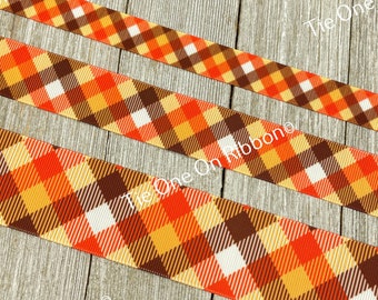 Lot 1 Fall Autumn Plaid Printed Grosgrain Ribbon -  5/8&quot; - 7/8&quot; - 1&quot; - 1.5&quot; - Sew - Crafting - Decorating - Bows - Dog Collars - Lanyards