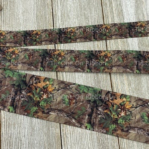 Lot 3 Green And Brown Twigs & Leaves Camouflage Printed Grosgrain Ribbon -  5/8" - 7/8" - 1.5" - Sew - Craft - Decor - Bow - Wrap - Tag