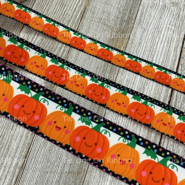 Cute Pumpkins Halloween Printed Grosgrain Ribbon  -   5/8"  - 1"  - 1.5" - Sewing - Crafting - Decor - Scrapbooking - Bow