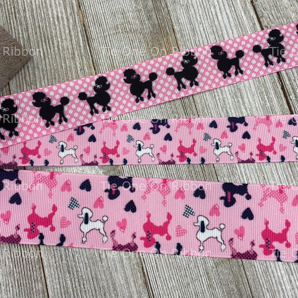 Poodle Printed Grosgrain Ribbon - 1"  &  1.5" Width - Sewing - Crafting - Decorating - Bow - Costume - Party