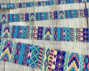 Southwest Aztec Tribal Stripes Printed Grosgrain Ribbon -  3/8" - 5/8" - 7/8" - 1" - 1.5" - Sewing - Crafting - Decor - Hair Bow - Bow -