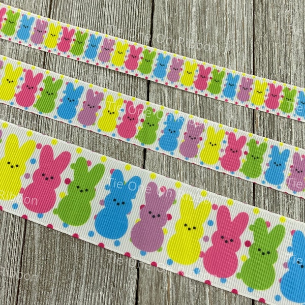 Bright Bunny Line-Up On Dotted Printed Grosgrain Ribbon - 5/8" - 7/8" - 1.5" - Sew - Craft - Decor - Scrapbook - Hair Bow - Easter Basket