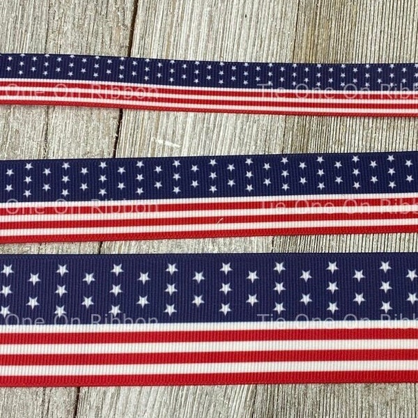 Ruban gros-grain à imprimé patriotique drapeau américain des États-Unis - 5/8 - 1 - 1,5 pouces - couture - travaux manuels - décoration - noeud - colliers - porte-clés