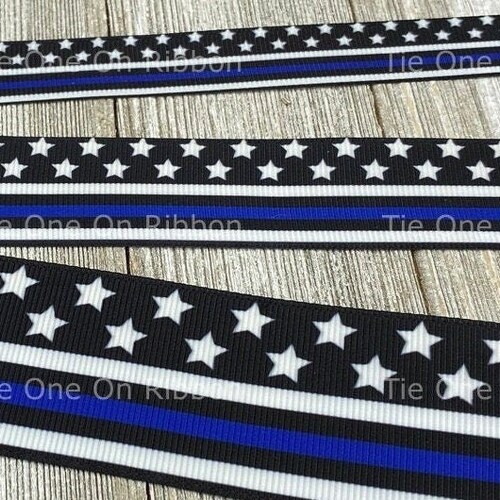 Thin Blue Line Police Support Print Grosgrain Ribbon 5/8 1 | Etsy