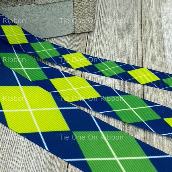 Green Argyle Plaid Print Grosgrain Ribbon - 5/8" - 1" - 1.5"  - Sewing - Crafting - Decor - Bow - Lanyard - Key Fob - Award Ribbon - Collar