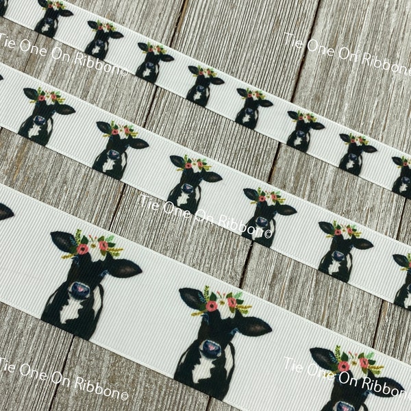 Flower Crown Cow Print Animal Printed Grosgrain Ribbon - 5/8" - 7/8" - 1.5" - Sew - Craft - Tag - Bow - Party - Costume - Nursery - Lanyard