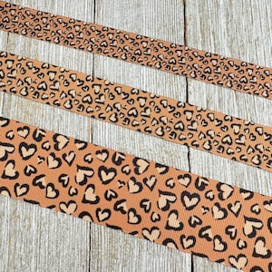 Fita de gorgorão estampada com manchas de leopardo em formato de coração - 5/8" - 7/8" - 1" - 1,5" - Costura - Artesanato - Gola - Laço de torcida - Etiqueta de bagagem - Papel de embrulho para presente