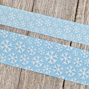 Snowflakes on Pale Blue Holiday Winter Printed Grosgrain Ribbon: 7/8&quot;, 1.5&quot;, Princess Costume, Dog Collar, Gift Wrap