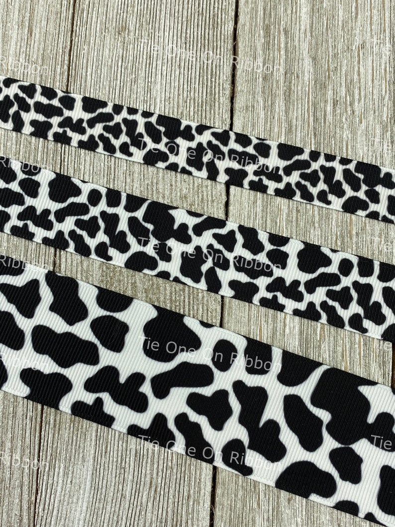 Cow Print Spots Animal Printed Grosgrain Ribbon 5/8 7/8 1.5 Sewing Crafting Decorating Bow Party Costume Nursery image 3