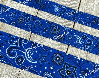 Deep Navy Blue Bandana Cowgirl Cowboy Western Printed Grosgrain Ribbon -  5/8" - 7/8" - 1.5" -  Craft - Hair Bows - Collars - Costume - Wrap