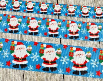 Cinta de grogrén con estampado navideño de Papá Noel: 5/8 1 - 1,5 pulgadas - Costura - Manualidades - Decoración - Envoltura de regalos - Cinta para el pelo - Lazo - Adorno