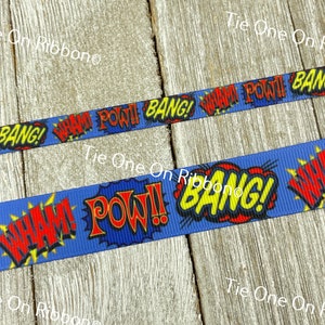 Superhero Words Prints Grosgrain - Choice of Three Patterns  3/8" - 7/8" - Sew - Craft - Decorating - Party - Costume - Bow