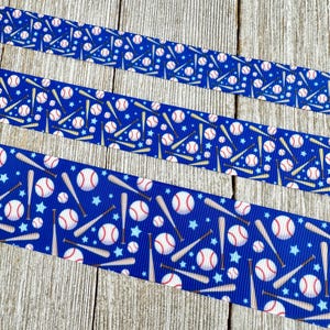 Cinta estampada con estrellas de bates de béisbol sobre fondo azul - 5/8&quot; - 7/8&quot; - 1,5&quot; - Manualidades - Cinta de premio - Etiqueta de equipaje - Pastel de pañales - Género