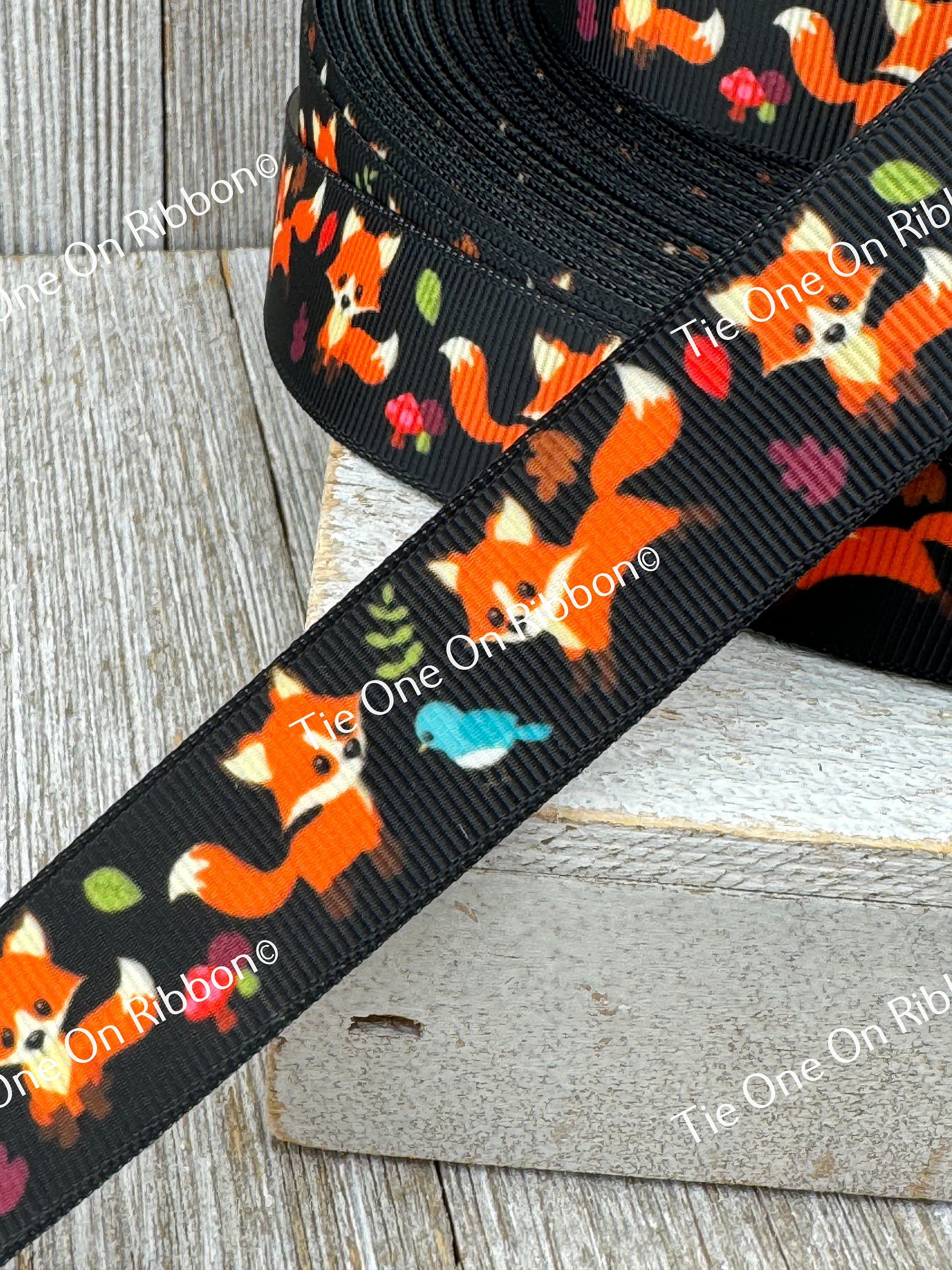 Woodland Fox Blue Bird Bluebird Deep Brown-black Background Printed ...