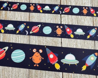 Ruimte buitenaardse raketplaneten zonneprint grosgrain lint - 5/8" - 7/8" - 1,5" - ambacht - verjaardagslint - luiertaart - cadeaupapier - label