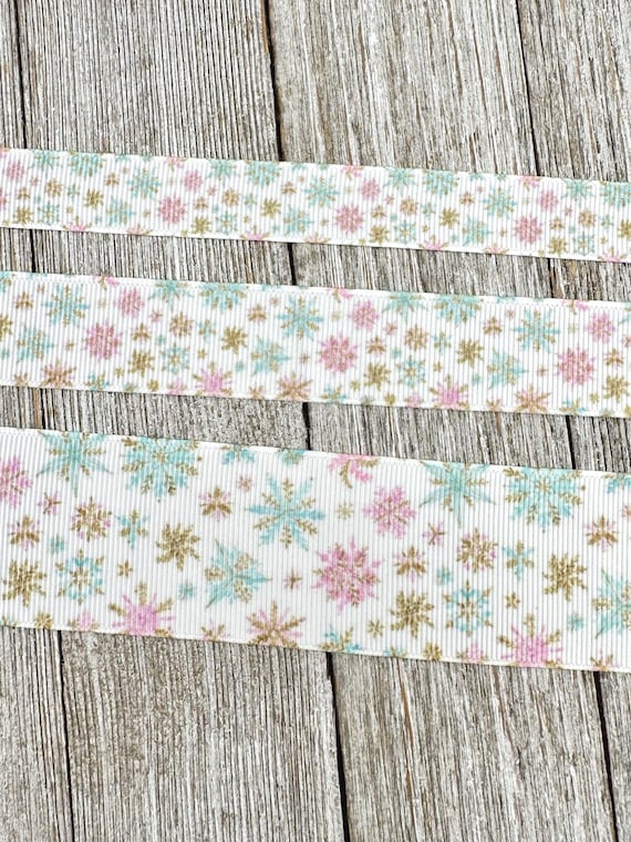 Pastel Winter Snowflakes Printed Grosgrain Christmas Ribbon: 5/8", 7/8", 1.5" - Winter Princess, Gift Wrap, Hair Bow, Dog Collar
