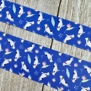 Sale! 5 Yards! Cockatoo Parrot Tropical Laua Printed Grosgrain Ribbon - 1&quot; - 1.5&quot;- Craft - Hair Bow - Hat Band - Luau Party - Zoo Birthday