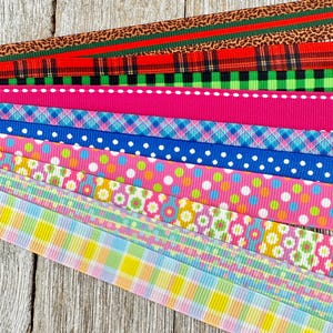 Bekomme genau das, was du siehst! 10 - 1-Yard-Schnitte von 5/8 "Streifen und Karos, sortierte Ripsband, Dekor, Party, Schleife, Sammelalbum, Warenkorb nähen