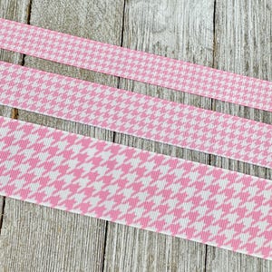 Pink and White Houndstooth Check Printed Grosgrain Ribbon - 5/8" - 7/8" - 1.5"- Sew - Craft - Hair Bow - Gender Reveal - Collar - Gift Wrap