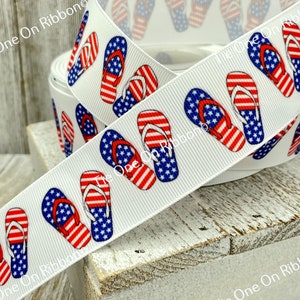 SALE! 5 Yards Patriotic Printed Grosgrain Ribbon - 1.5 Inch Wide -  Flip Flop Print -  Sewing - Crafting - Decorating - Hair Bow - Collar