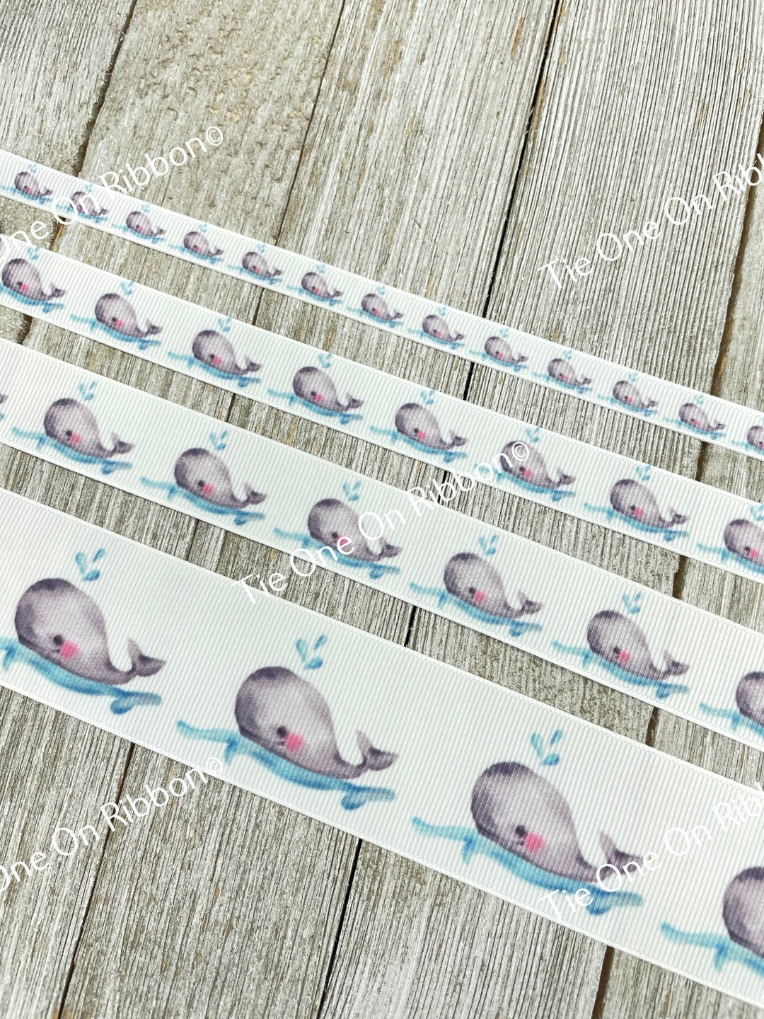 Gray Whale Water Spout Ocean Print Grosgrain Ribbon - 3/8