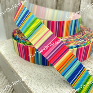 Variated Bright Multi Stripe Printed Grosgrain Ribbon - 7/8 Inch - Sew - Craft - Decor - Bow - Party - Gift Warp - Hat Band - Scrapbook